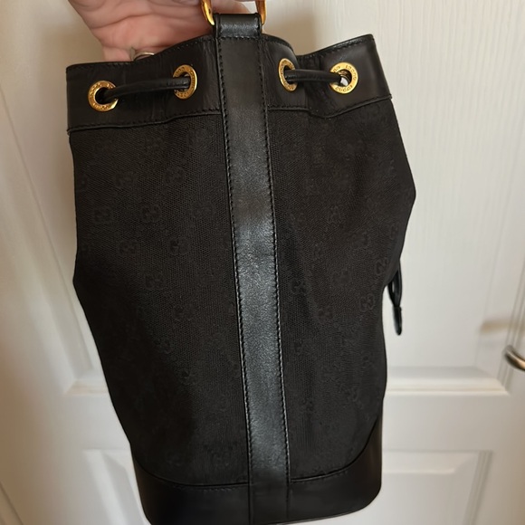 GUCCI Black Monogram GG drawstring bucket adjustable Vintage Authentic 9x12inch - Picture 5 of 10